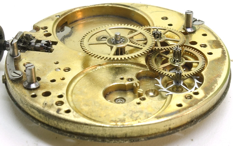 Seitenansicht des Räderwerks unbekanntes 11 1/2 liniges Ankerwerk: Seitenansicht des Räderwerks